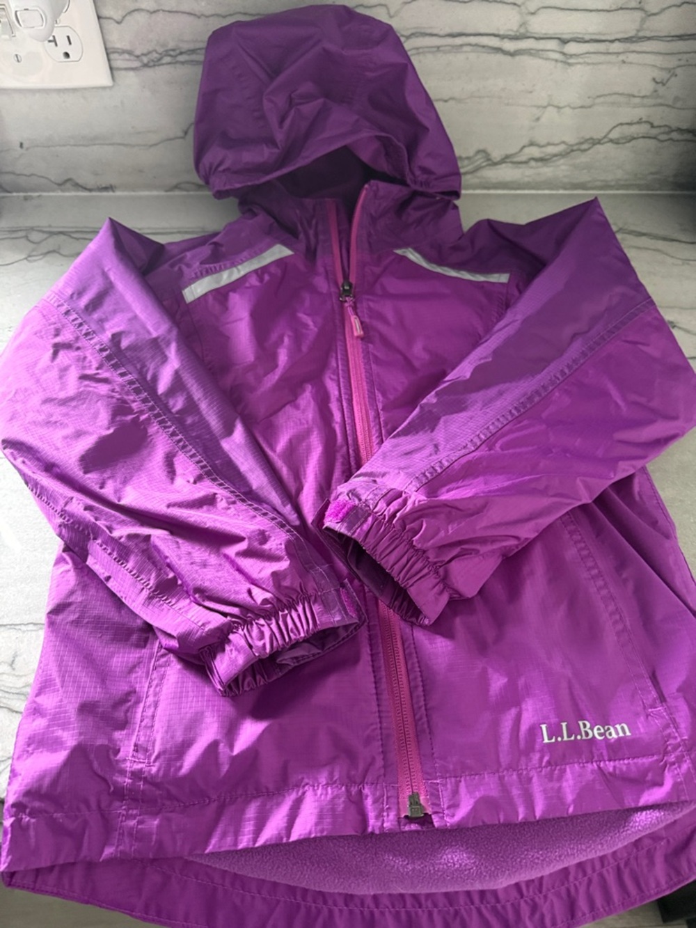L.L. Bean Girls' Bright Purple Hooded Raincoat